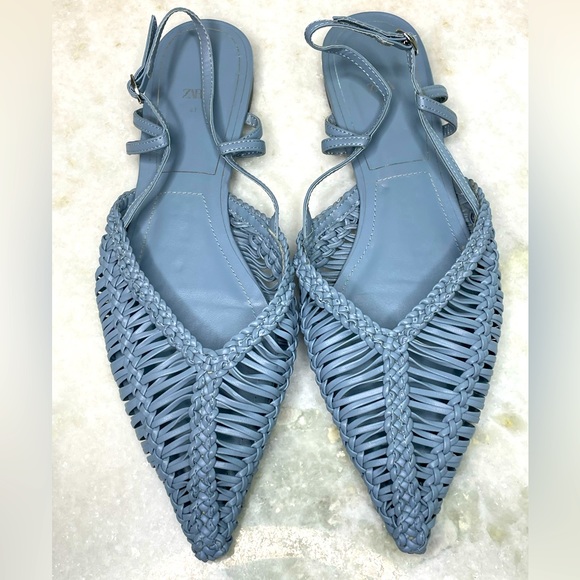 Zara Shoes Zara Sandals Womens Blue Braided Pouted Toe Sz Eu 41